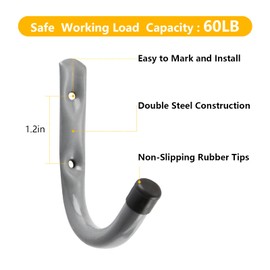 HOME MASTER HARDWARE 12 Pack 4-Inch Heavy Duty Garage Storage Wall Hooks, Steel J Utility Hooks for Hanging Ladders, Tools, Bikes, Grey