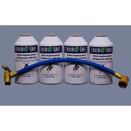 Envirosafe R 134a Refrigerant Replacement w/ UV Dye + Simple R134a Charging Hose (4 cans)