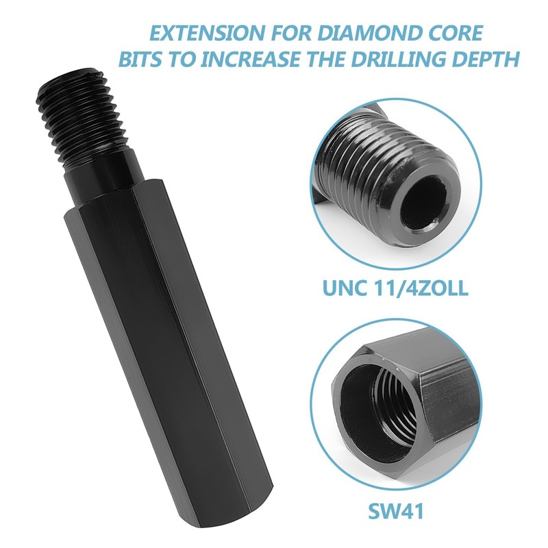 200 mm drill bit extension with 1 1/4 inch UNC