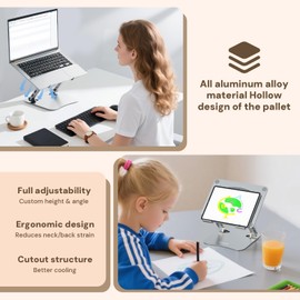 Sopholid Laptop Stand for Desk – 2.5mm Aluminum Ergonomic Riser, Adjustable Height & Angle, Sturdy Yet Lightweight, Fits 10-17.3 Inch MacBook Pro/Air, Dell XPS, HP,Silver.