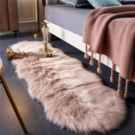 EasyJoy Ultra Soft Fluffy Shaggy Area Rug Faux Fur Rug Chair Cover Seat Pad Fuzzy Area Rug for Bedroom Floor Sofa Living Room (2 x 6 ft Sheepskin, Pink)