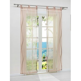ESLIR Set of 2 Panel Curtains, Sliding Curtains, Voile Curtains with Loops, Transparent Curtain, Waves Pattern, Sand W x H 57 x 145 cm, Pack of 2