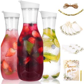 Superlele 3pcs 50oz Plastic Pitcher with Lid, Round Carafe Pitcher for Water, Cold Tea, Juice, Milk, Cold Brew, Mimosa Bar and Other Drinks