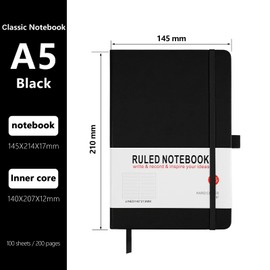 A5 Notebook, Journal Note Pad Hardback Journal Notebook A5 Notepad Composition Notebooks PU Leather Notebook for Office School Home Business Writing & Note Taking 200 Pages (100 Sheets)-Black
