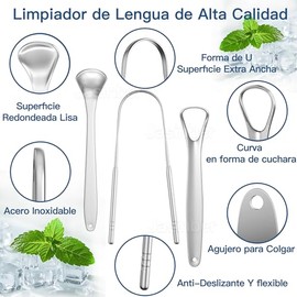 Jasinber Set de 3 Cepillo de Lengua de Acero Inoxidable con Estuche de Transporte - Kit de Limpieza Bucal para Limpiador de Raspado de Lengua Oral (3 