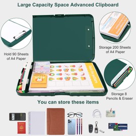 Clipboard with Storage for Office Supplies,Storage Clipboard with Pen Holder,Nursing Clipboards with Low Profile Clip,Clip Boards 8.5x11 with Storage for Nurse (Emerald, A4 Szie Storage Clipboard)