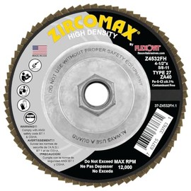 FlexOvit® ZIRCOMAX® 4-1/2" X 5/8"-11 40 Grit Type 27 Spin-ON Flap Disc (Z4532FH Pack of 10)
