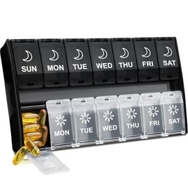 Mossime XL Pill Organizer 2 Times a Day, 7 Day Am Pm Pill Box | Extra Large Holds 14 Fish Oils, Detachable Hinged Lids, Lock Design, BPA Free PP, for 