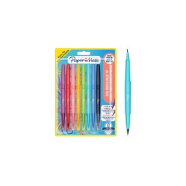Paper Mate® Flair Plumígrafo Dual, de Doble Punta, Puntas de Pincel y Media (0.7mm), Colores Surtidos, 8 Piezas