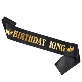 Birthday King Sash, Gold Foil Letter and Black Satin Birthday Sash for Men Birthdays Boy Sashes Funny Birthdays Party Decorations for Men & Boys Party Favors Supplies (Black)