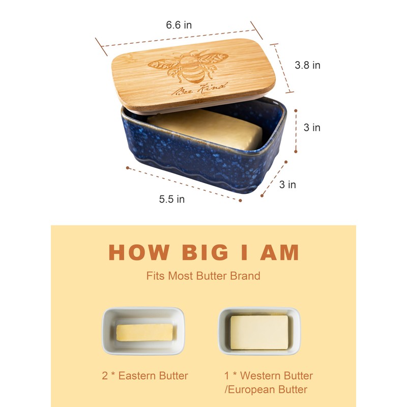 YHOJOY Ceramic Butter Dish with Lid, Covered Butter Dish for