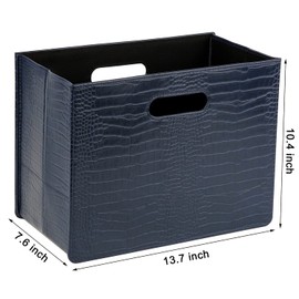 HofferRuffer Magazine Basket Holder, Foldable Magazine Rack, Document File Holder Organizer, File Folder, Newspaper Storage Bin Organizer for Home or Office (Dark Blue)