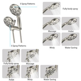 GAOMON Shower Head with Handheld Spray Combo, High Pressure 24-Setting Rain Handheld 3-Way Shower Head Combo Anti-clog Nozzles, Stainless Steel Hose(Brushed Nickel,5")