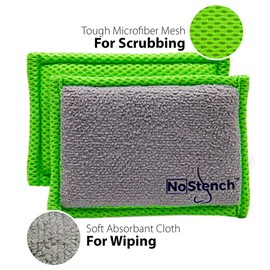 NoStench Kitchen Sponge | Odor Resistant, Non-Scratch Microfiber Mesh & Terry Cloth Sponge, Long Lasting Odor Protection | Durable, 4 Pack