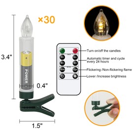DRomance Christmas Tree Flameless Taper Candle Lights Battery Operated with 10-Key Remote and Timer, 30 Pack Plastic 3D Wick Flickering LED Taper Candles Multi-Using Home Garden Holiday Decor 3.4"
