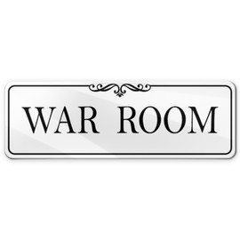 9x3 Inch War Room Sign Acrylic Self-stick Door Wall Signage Great for Business Office Home House (Elegant White)