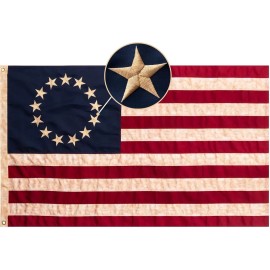 Cotton Betsy Ross Flag 3x5 Feet Tea-Stained Vintage 13 Stars Hanging Waterproof Heavy Duty Outdoor Aluminum Flagpole EmbroideredColor: Cotton-Betsy Ross Flag, Size: 3x5ft