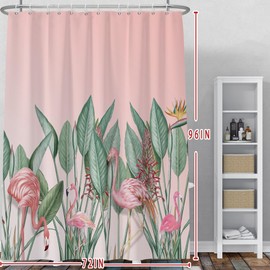 Baocicco Pink Flamingo Tropical Leaves Shower Curtain Green Plants Modern Watercolor Shower Curtains for Bathroom Home Bathtubs Waterproof Fabric Shower Curtain with Hooks 72x96 Inches