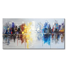 Hand-painted Textured New York City Oil Painting on Canvas Reflection Abstract Cityscape Wall Art for Decor