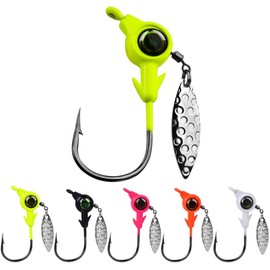 Jig Head Hooks Weighted with Spinner Blades Swimbaits Crank Hooks for Soft Fishing Lures (Fish Head C-5PCS)
