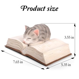 Cat Lovers Gifts for Women - Cat Ornaments with Cat Bookmark for Cat Lovers Book Lovers Cute Sleeping Cat Figurines, Cat Book Themed Presents Gifts for Women Adults Kids Bookshelf Decorations(Grey)