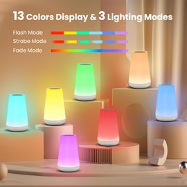 THAUSDAS Lámpara táctil, portátil con control de sensor de mesa con puerto de carga USB rápido, luz blanca cálida regulable de 5 niveles y 13 colores RGB que cambian para recámara, oficina, pasillos