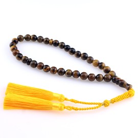 beirunde Muslim Islamic Prayer Beads 33 Tigers Eye Beads Tasbih with Tassel, Large, tiger eye stone beads, tiger eye stone