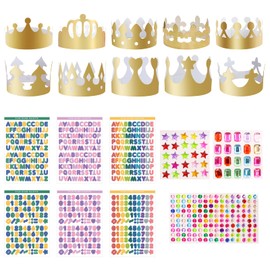 Pack of 20 Crowns Craft Children's Birthday Paper Crown Party Hats Birthday Crown with 3 Sheets Rhinestone Stickers and 6 Sheets Alphanumeric Stickers for Princess Prince Queen Birthday Party