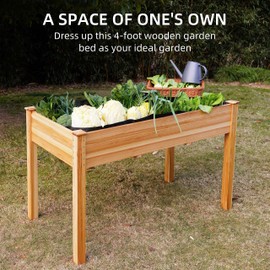 Elevon 48x24x30in Raised Garden Bed, Elevated Wood Planter Box Stand for Backyard, Patio, Balcony w/Bed Liner, 200lb Capacity