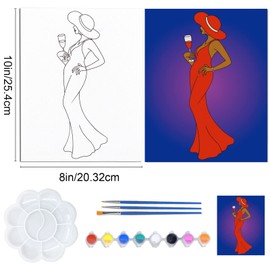 ORIGACH 2 Pack Pre Drawn Canvas Painting Kit Elegant Lady Drinking Pre Drawn Stretched Canvas Kit for Painting for Adult Sip and DIY Paint Party Favor