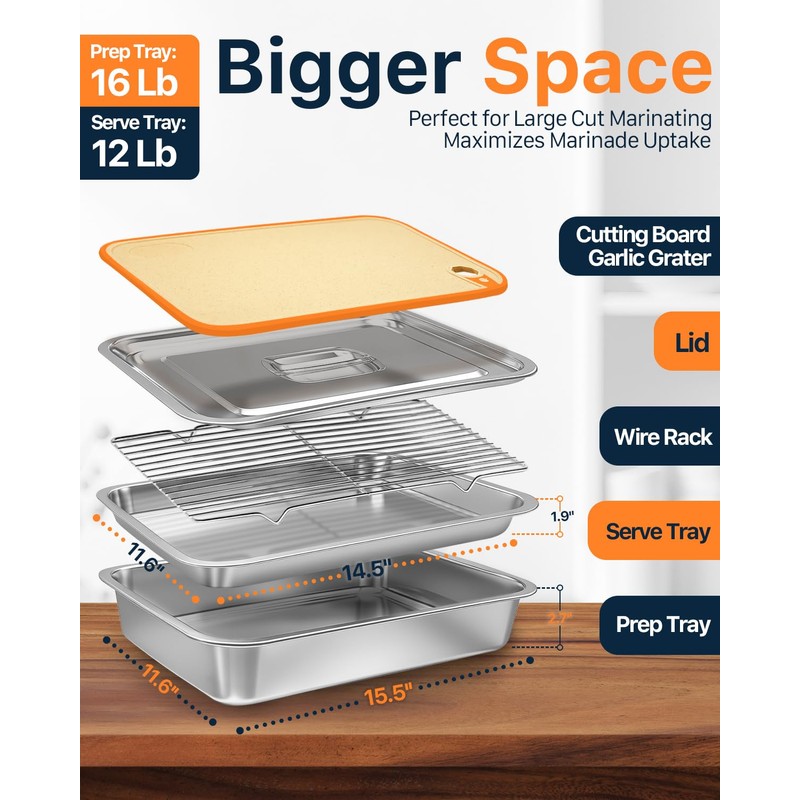 Matchwaves Grilling Prep and Serve Trays with Lid, Stainless Steel