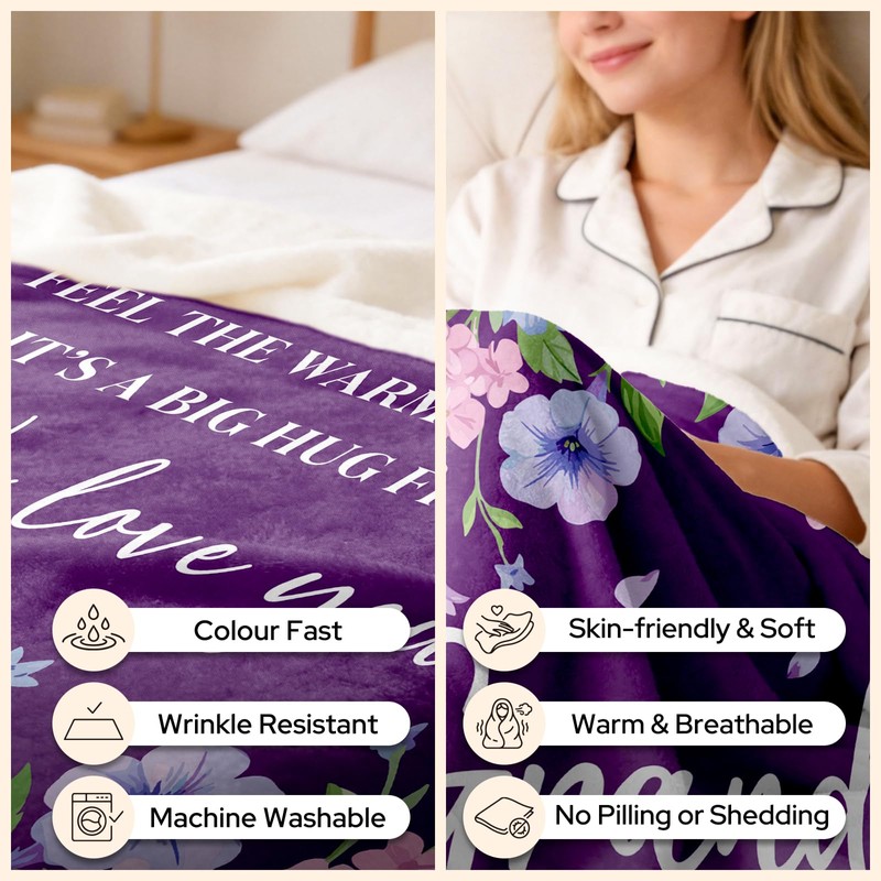 Silkwishes Grandma Birthday Gifts, Grandma Gifts Purple Blanket 50" x