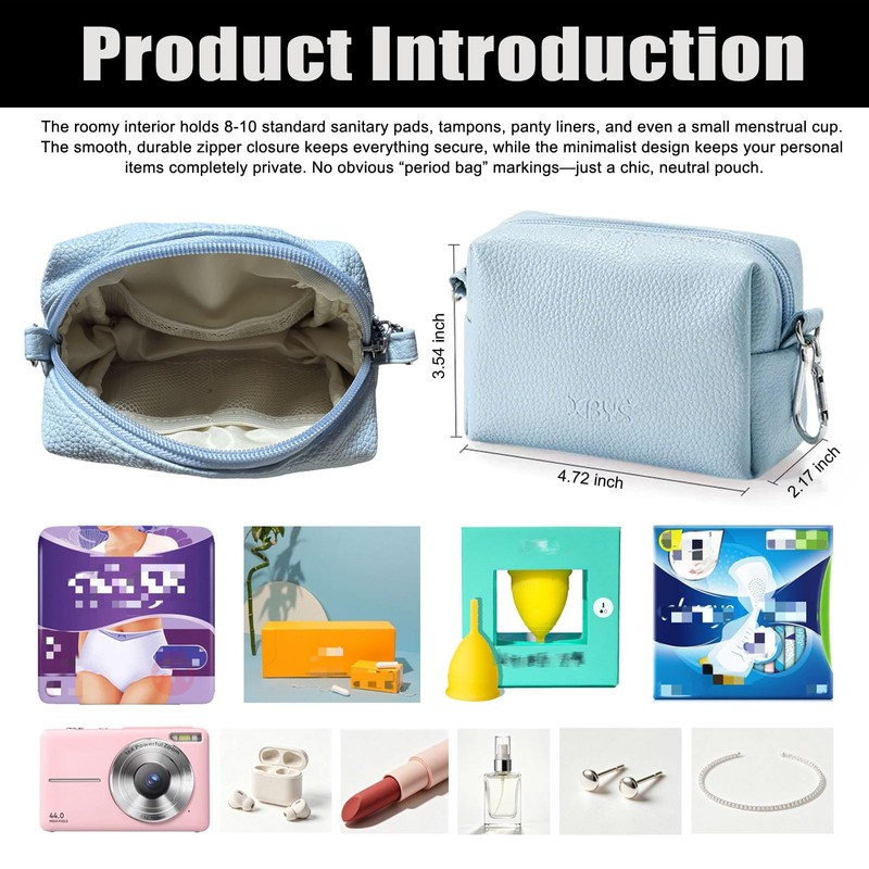 Period Bag, Sanitary Napkin Storage Bag, PU Period Pouch (Blue)