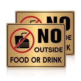 2PCS No Outside Food or Drink Sticker, Self-Adhesive Brushed Gold No Food or Drinks Allowed Sign for Business, Office, Restaurants Indoor or Outdoor Use