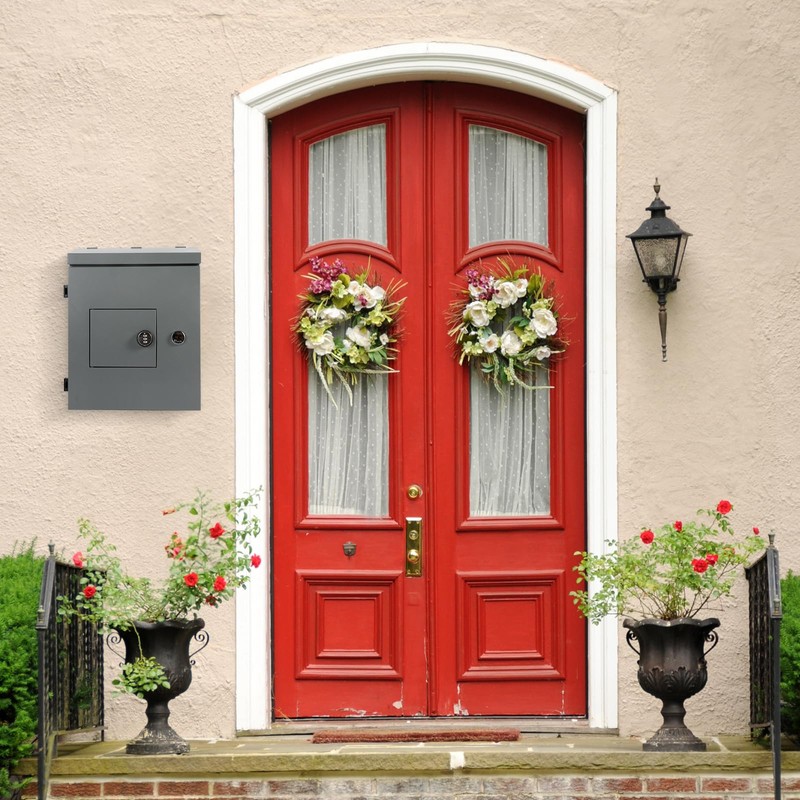 Mailbox with Combination Key Box, Wall Mounted Metal Mailbox, Outdoor