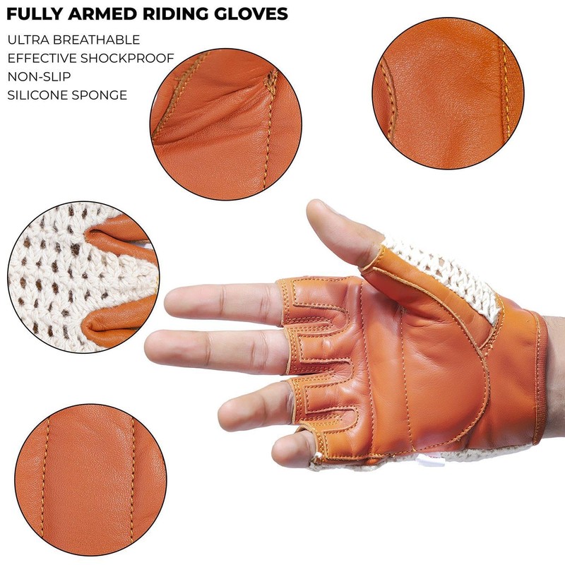 Kango Fitness Leather Crochet Cycling Biking Padded Gloves (Medium)