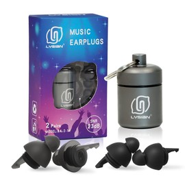 LYSIAN High-Fidelity Concert Ear Plugs -23dB Noise Reduction, Ergonomic Snug Fit Reusable Musician Earplugs for Drummers, Festivals, Party & Raves, 2 Pairs Black