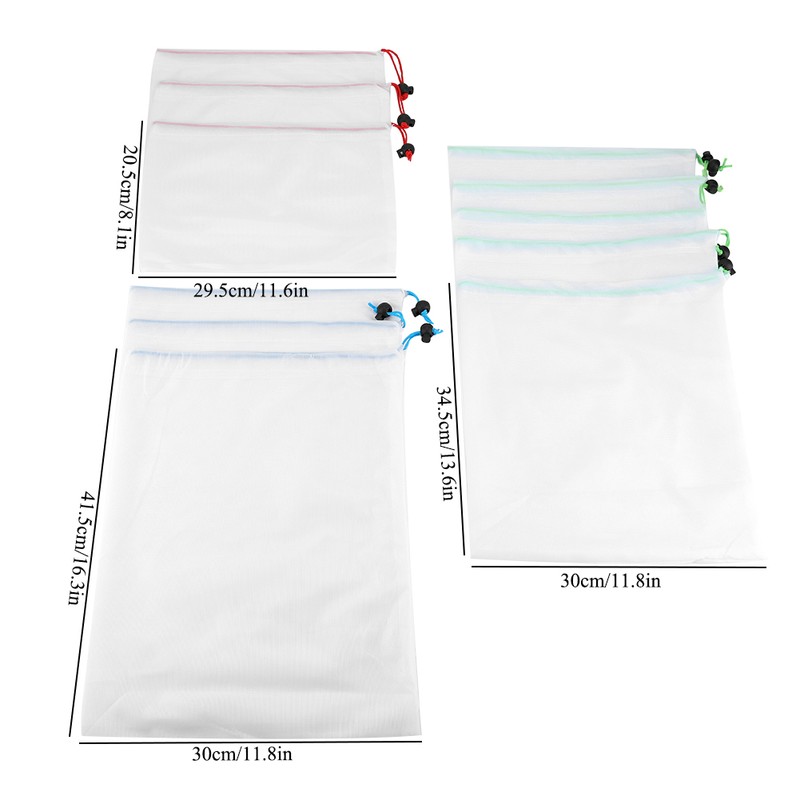 11Pcs Reusable Drawstring Mesh Bags Fruit Vegetable Sacks Storage Toys