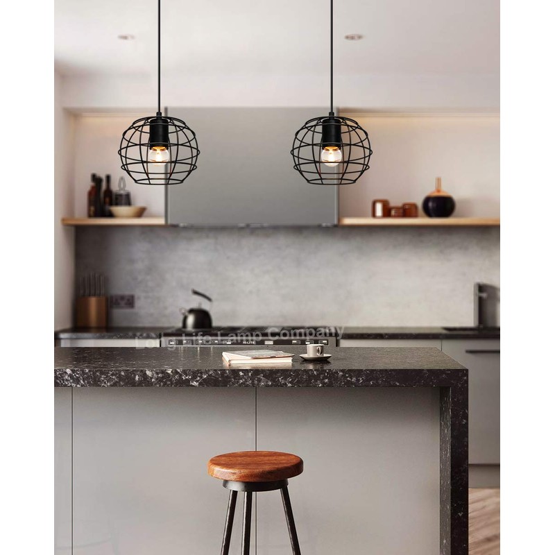 Wire Cage Globe Pendant Light Black Metal Loft Industrial Ceiling