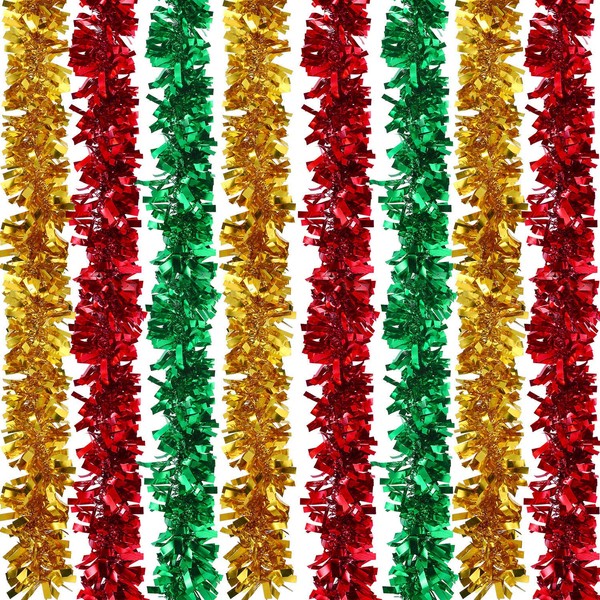 Sumind 6 Piezas 39.4 ft Guirnalda de Oropel Metálico Decoración Colgante Brillante para Navidad, Halloween, Acción de Gracias Decoración (Oro Rojo Verde)