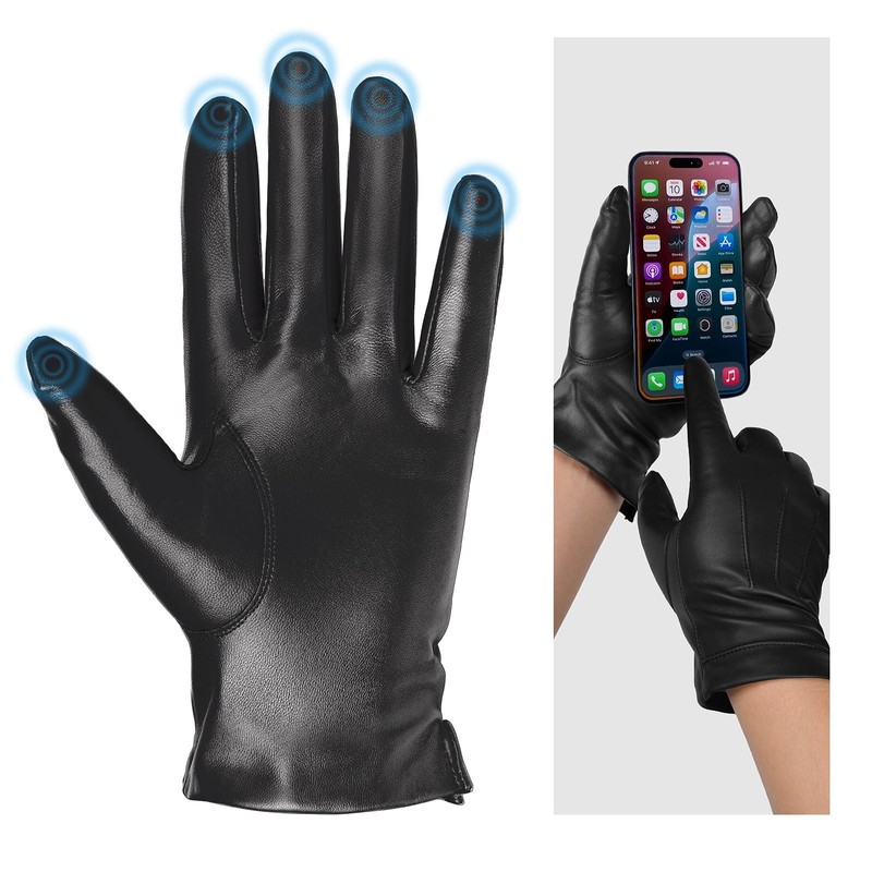 Harssidanzar Men's Leather Gloves Touchscreen With Cashmere Lined SM052UK,Black,Size S