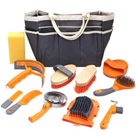 Horse Grooming Kit, Horse Grooming Supplies Includes 12 Horse Hair Care Tools Such as Handbag, Horse Brush, Horse Comb, Hoof Pick, Sweat Scraper, Etc., Suitable Gifts for Horse Riding Enthusiasts