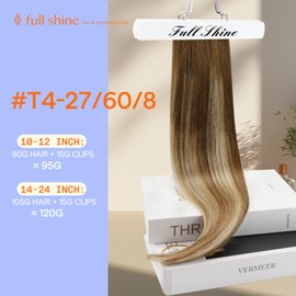 Full Shine 24 Inch Real Hair Extensions Clip in Human Hair for Long Hair Brown Roots Honey Blonde Remy Clip in Hair Extensions Double Weft Invisible Straight 7 Pcs 120g
