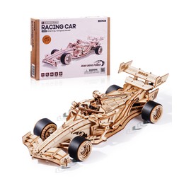 ROKR 3D Puzzle Racing Car Wooden Model Kits for Adults Children, Mechanical Gear Models DIY Gifts for Men Women, Racing Car, LK505