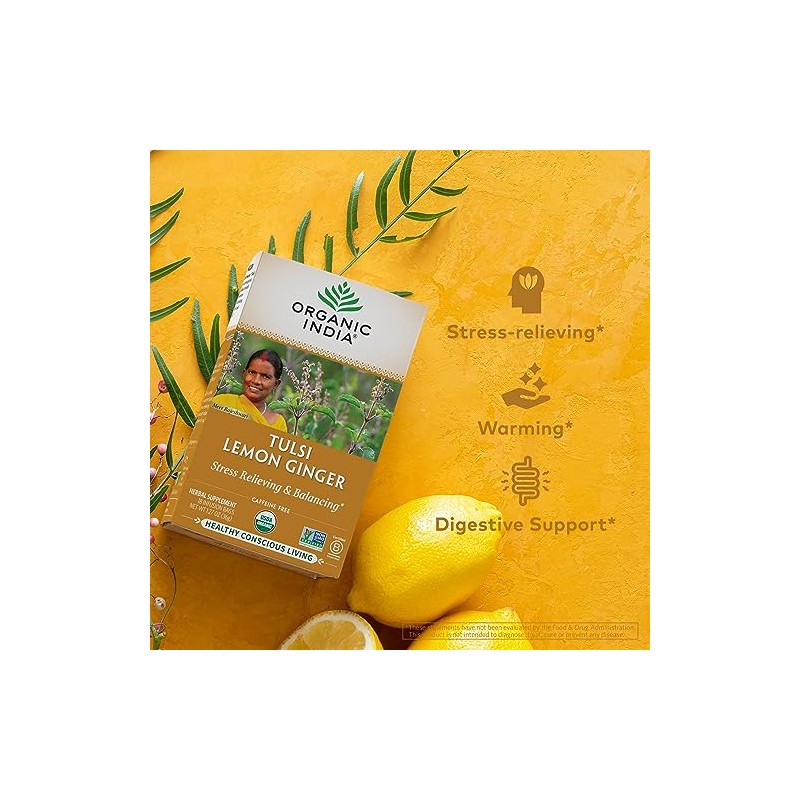 Organic India Tulsi Tea Lemon Jengibre 18 bolsas de té