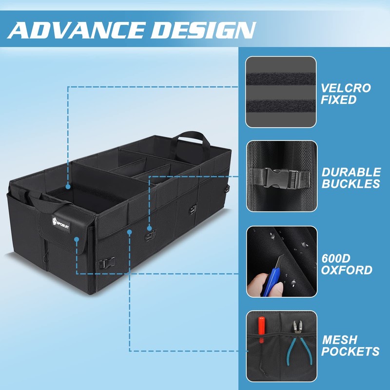 Sposuit Trunk Organizer with Insulated Leakproof Cooler Bag, 98L Collapsible