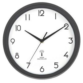 Fujiboeki Wall Clock, Radio Clock, Diameter 10.6 inches (27 cm), Black, Sweep, Continuous Second Hand, Quiet, Capella 99290
