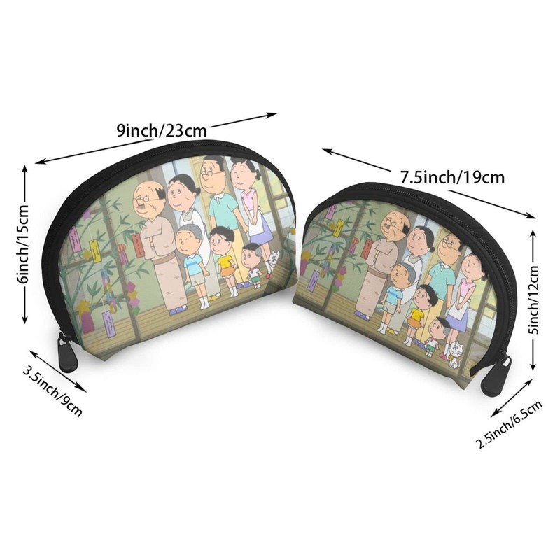 Sazae-san Pouch with Coin Purse, Storage Pouch, Wallet, Portable, Functional,