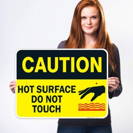 Sigo Signs, Hot Surface Do Not Touch Sign, 18x24 Inches, Rust Free .063 Aluminum, Fade Resistant, Easy Mounting, Indoor/Outdoor Use, Made in USA