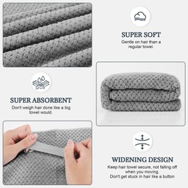 BEoffer 2 Pack Microfiber Hair Towel - 41 x 24 inches Super Soft, Absorbent, Fast Drying Without Frizz Hair Towel Wrap for Women Long, Thick, Curly Hair - Hair Turbans with Elastic Strap